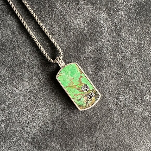 David Yurman Turquoise Dog Tag & DY Small Box Chain Necklace - 20" - RARE